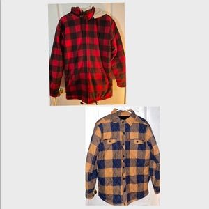 2 Pack Bundle- Mens Flannel Jackets Red and Yellow- Sizes Small/Medium